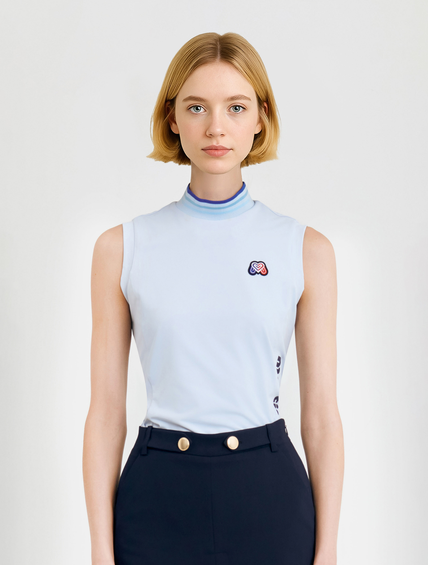 Mock Neck Sleeveless Shirts_S/Blue (QW0DKS21542)