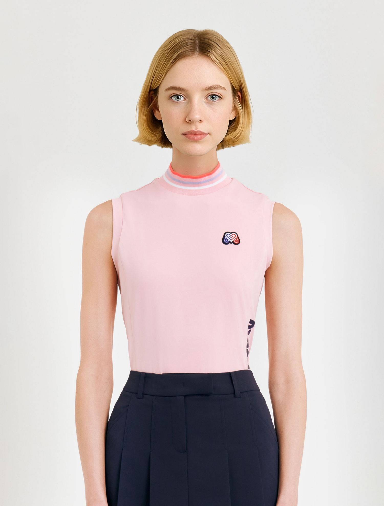 Mock Neck Sleeveless Shirts_Pink (QW0DKS21573)