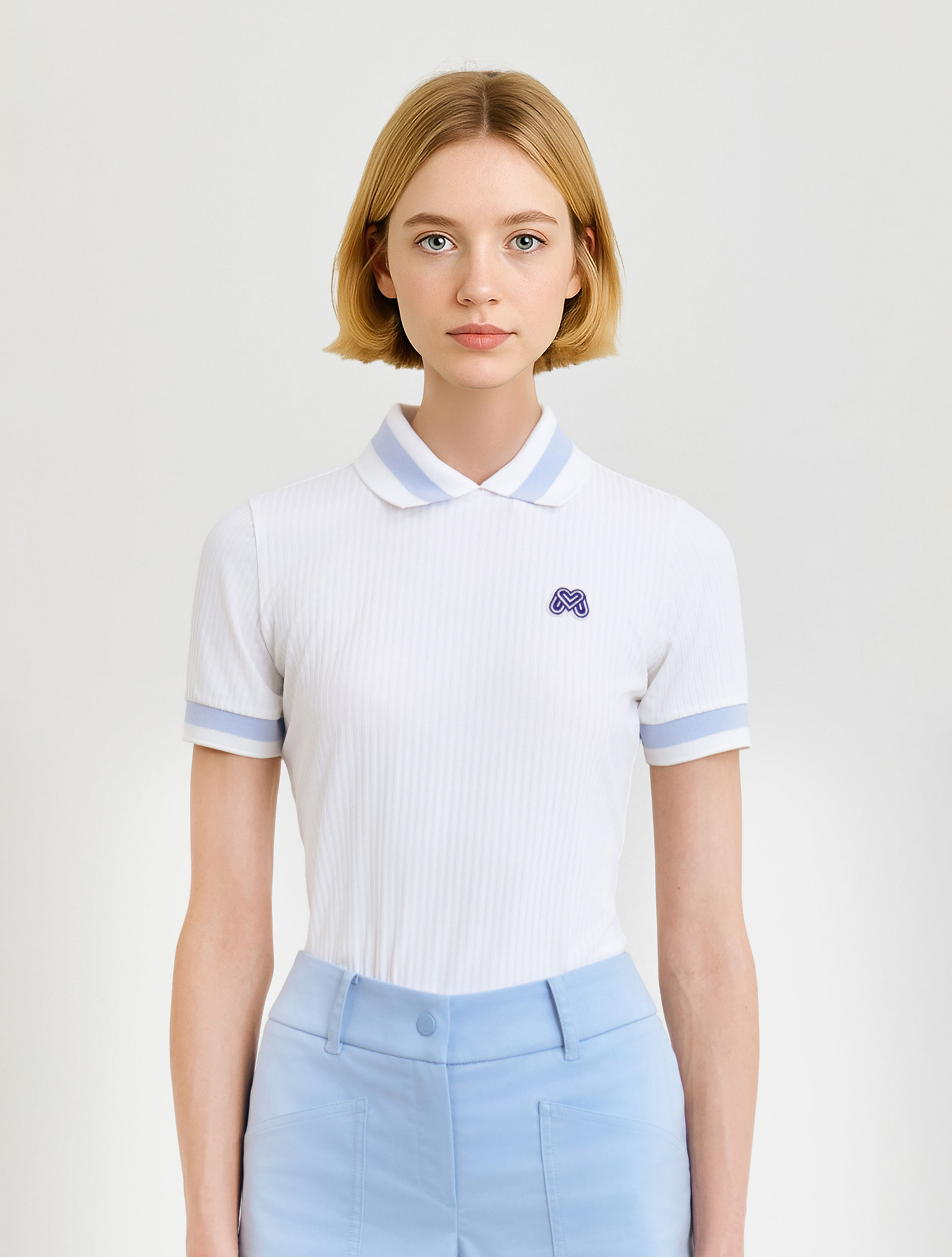 Stretch Ribbed Polo Shirts_White (QW0DKS20731)