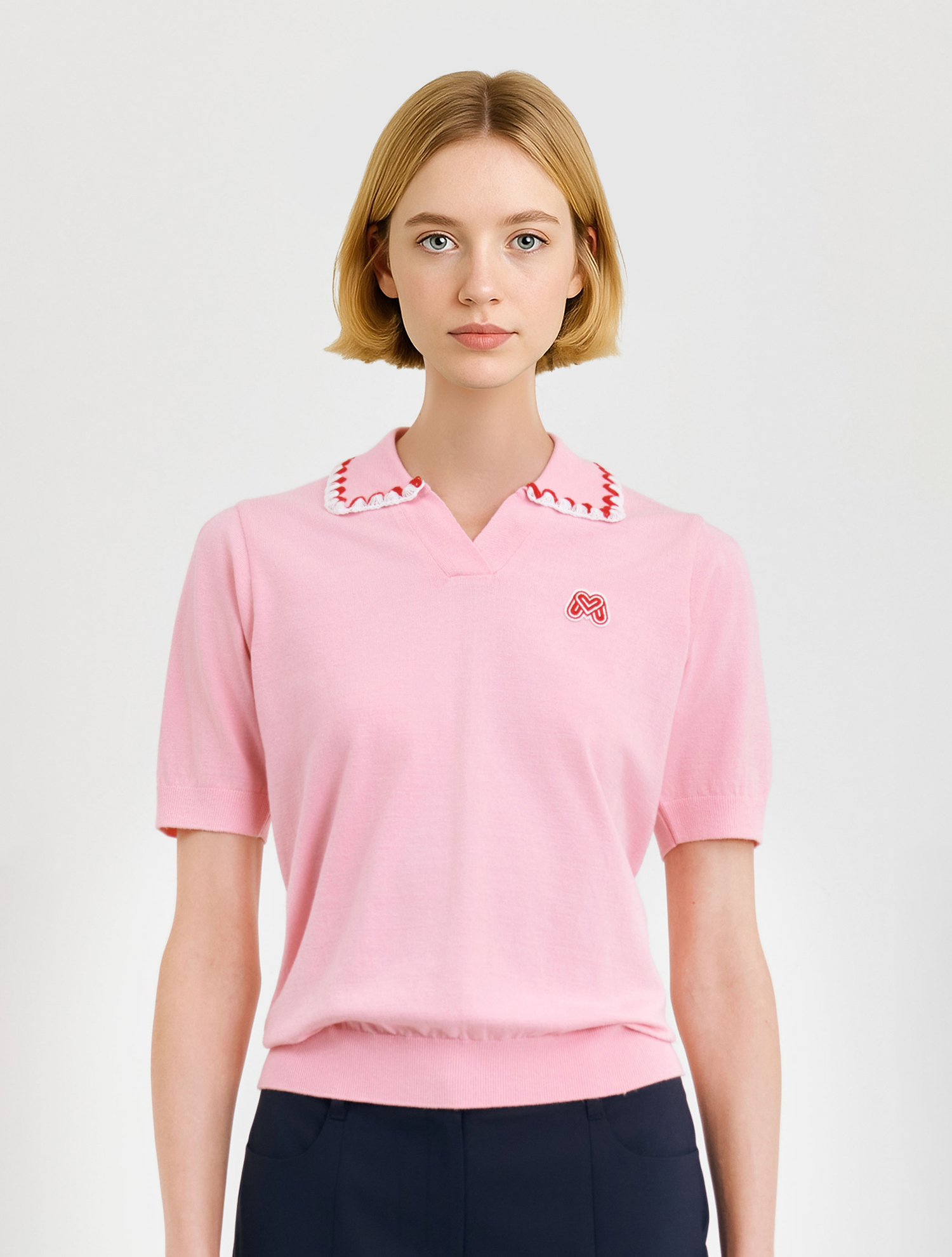 V-neck Collar Sweater_Pink (QW0DRD20373)