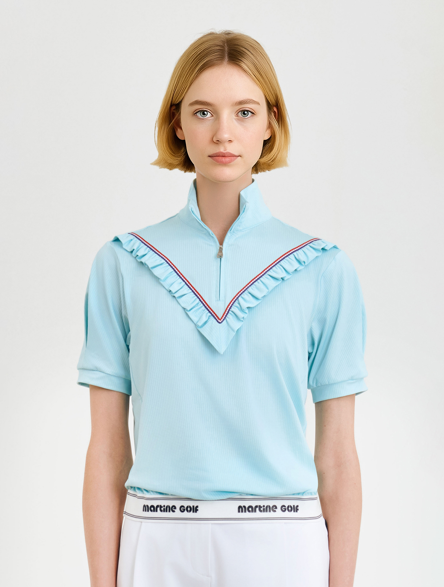 V-neck Point Zip-up Shirts_Mint (QW0DKS20320)