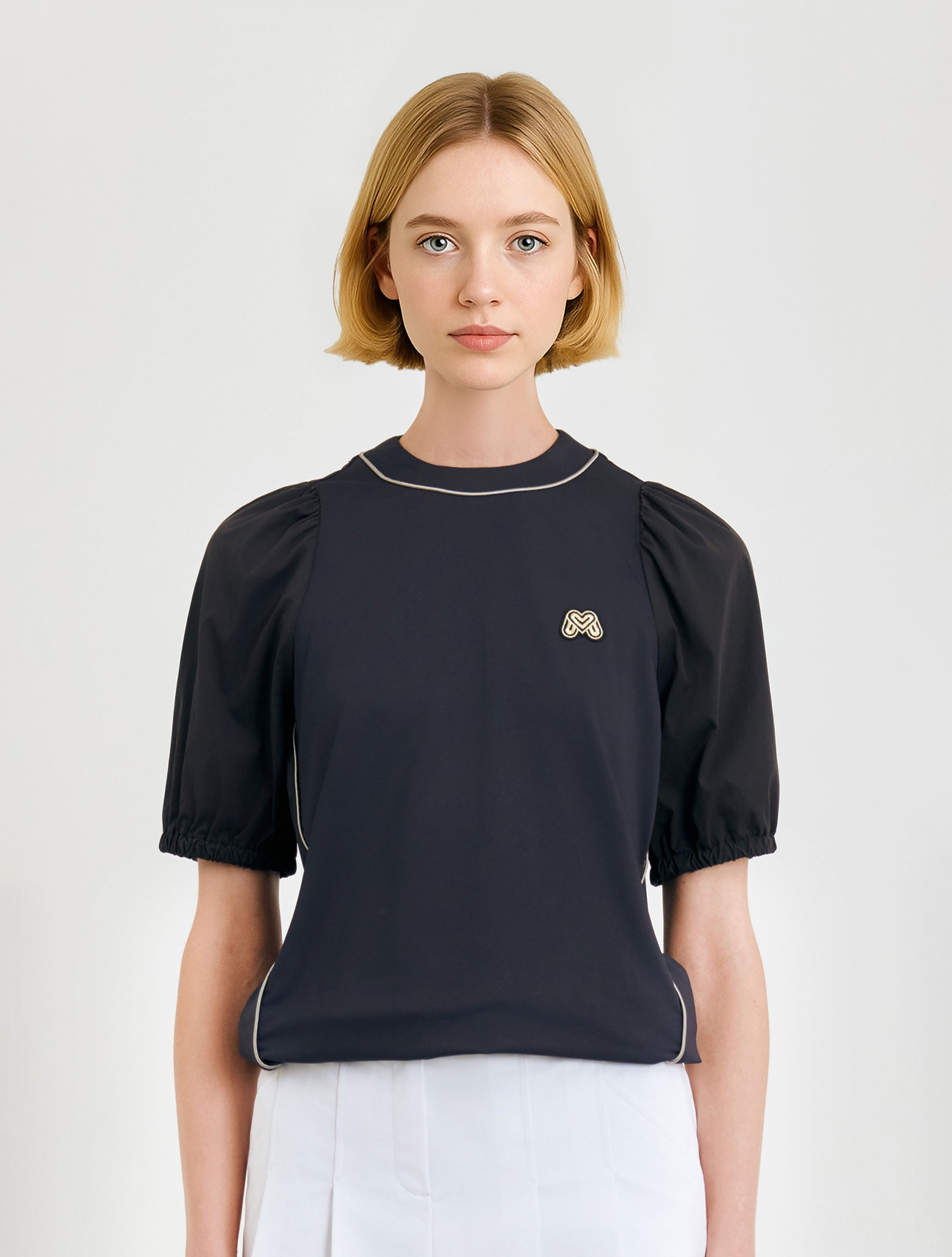 Stretch Puff Sleeve Shirts_Black (QW0DKS22039)