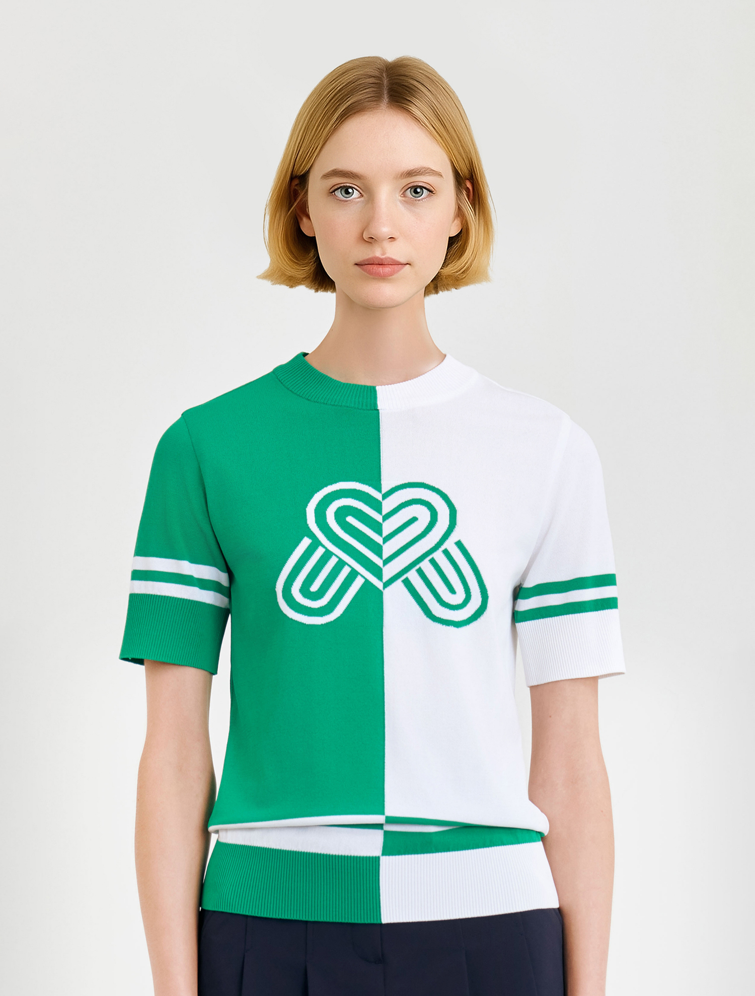 Half&Half Round Sweater_Green (QW0DRD20222)