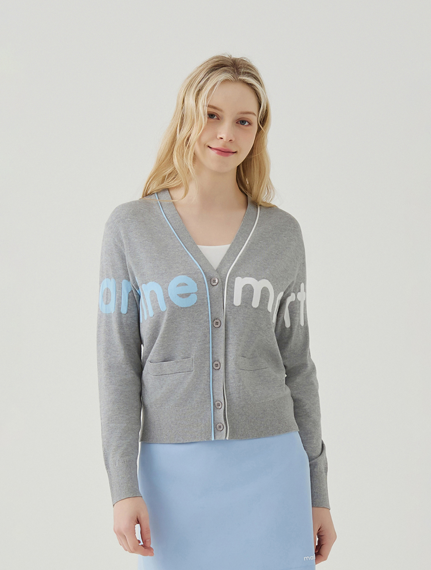 Big Logo Overfit Knit Cardigan_M/Grey (QW0ECD10136)