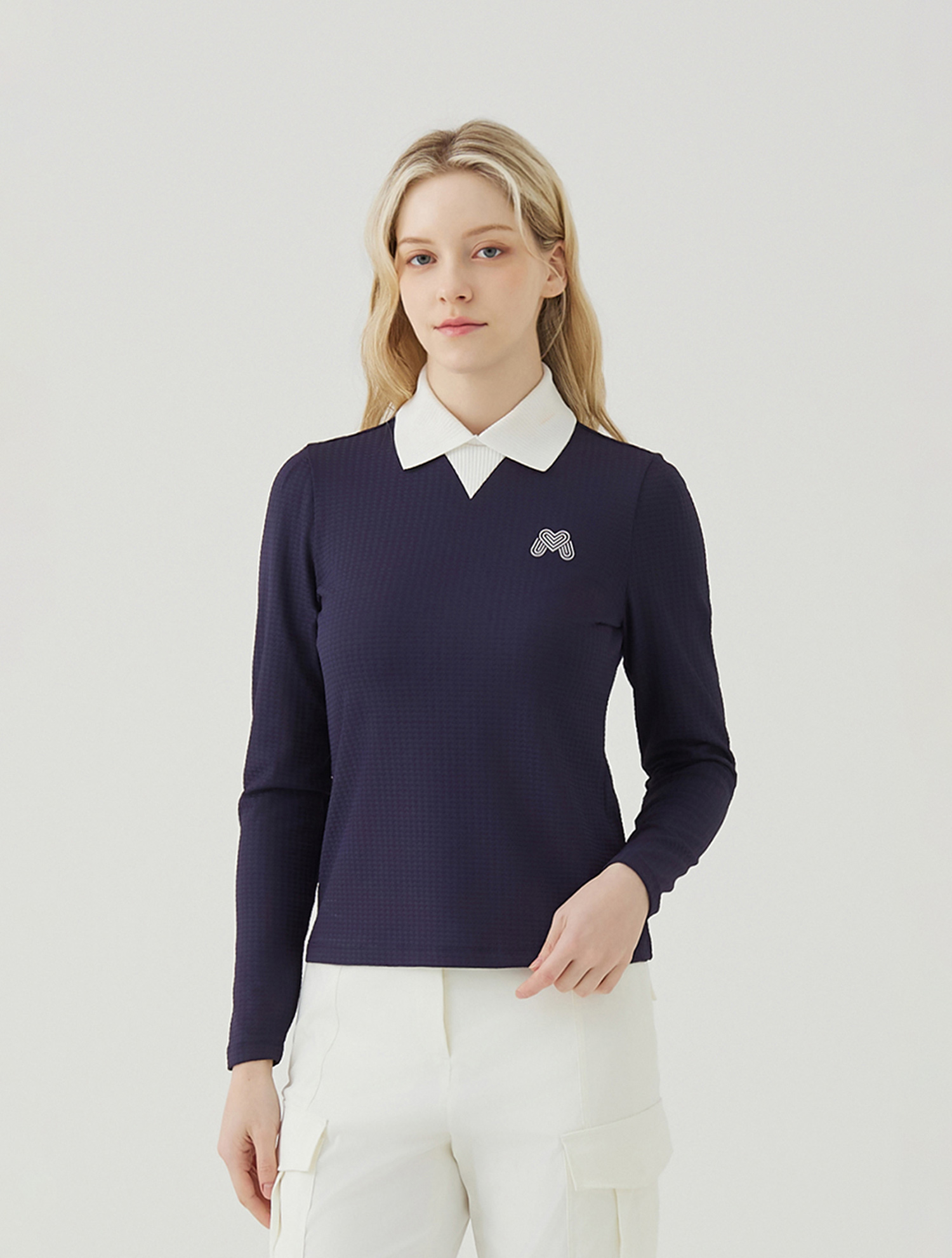 Pullover Knit Collar Shirts_Navy (QW0EKS10349)