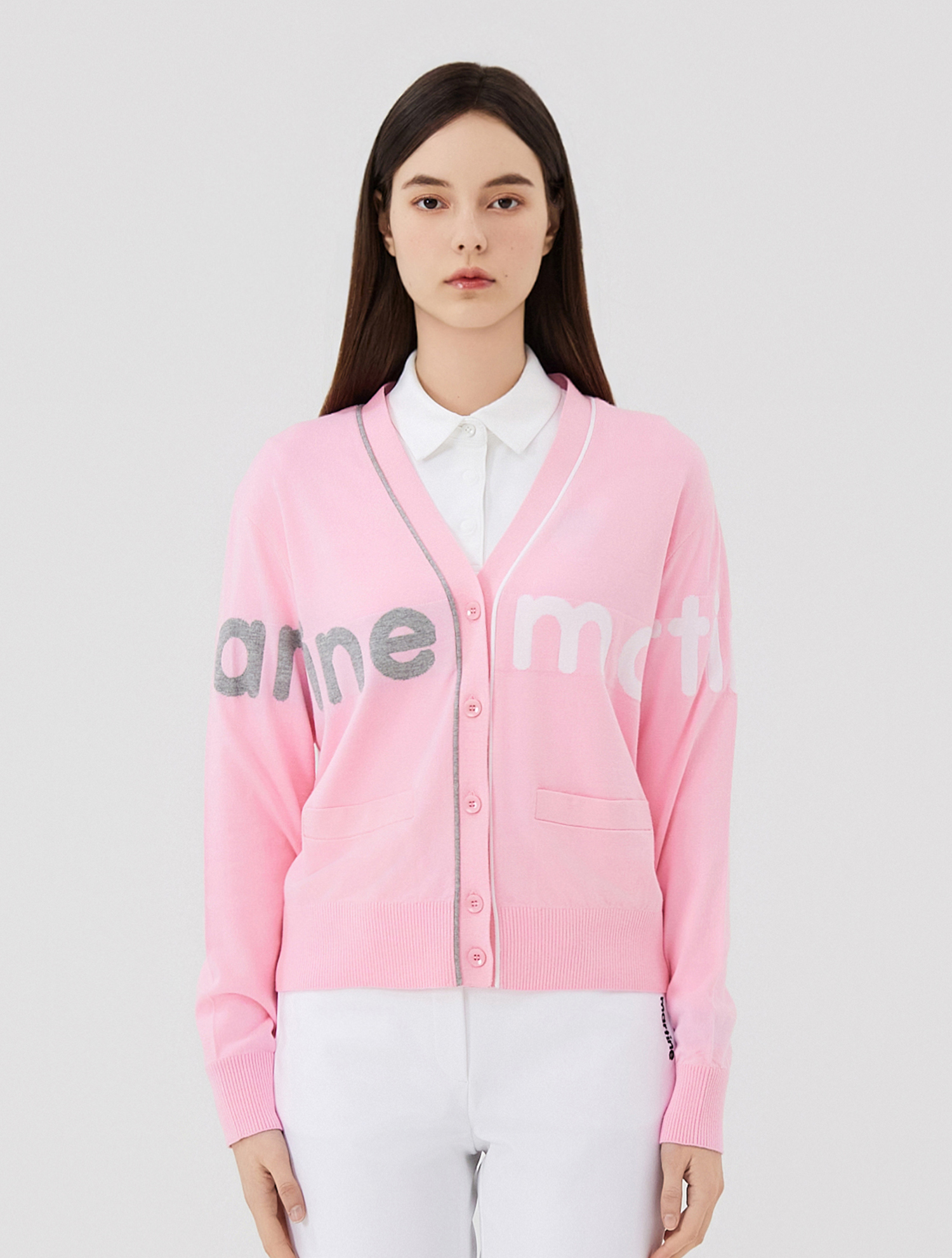 Big Logo Overfit Knit Cardigan_L/Pink (QW0ECD10171)