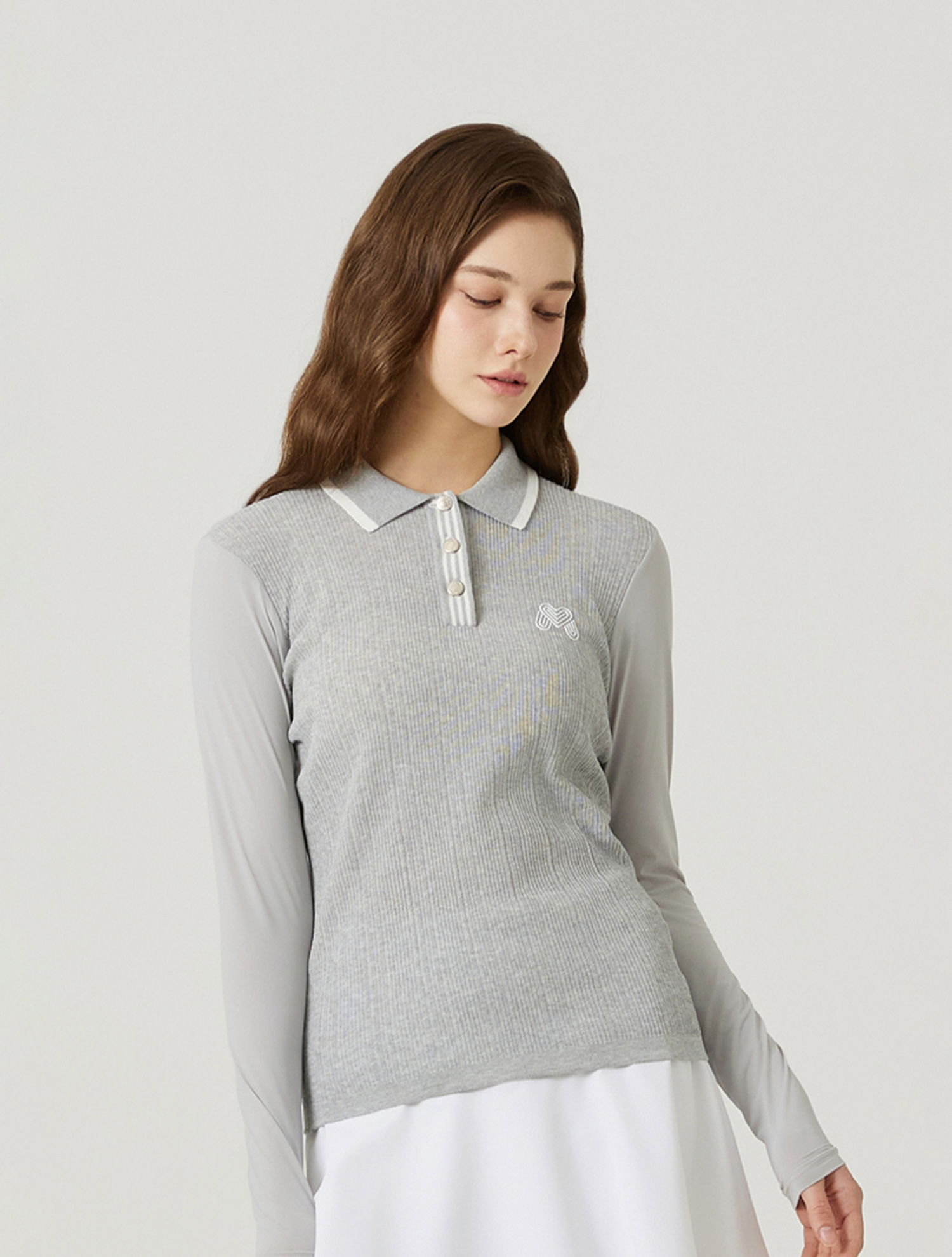 Ribbed Knit Cooling Sleeve T-Shirts_M/Grey (QW0EKS20536)