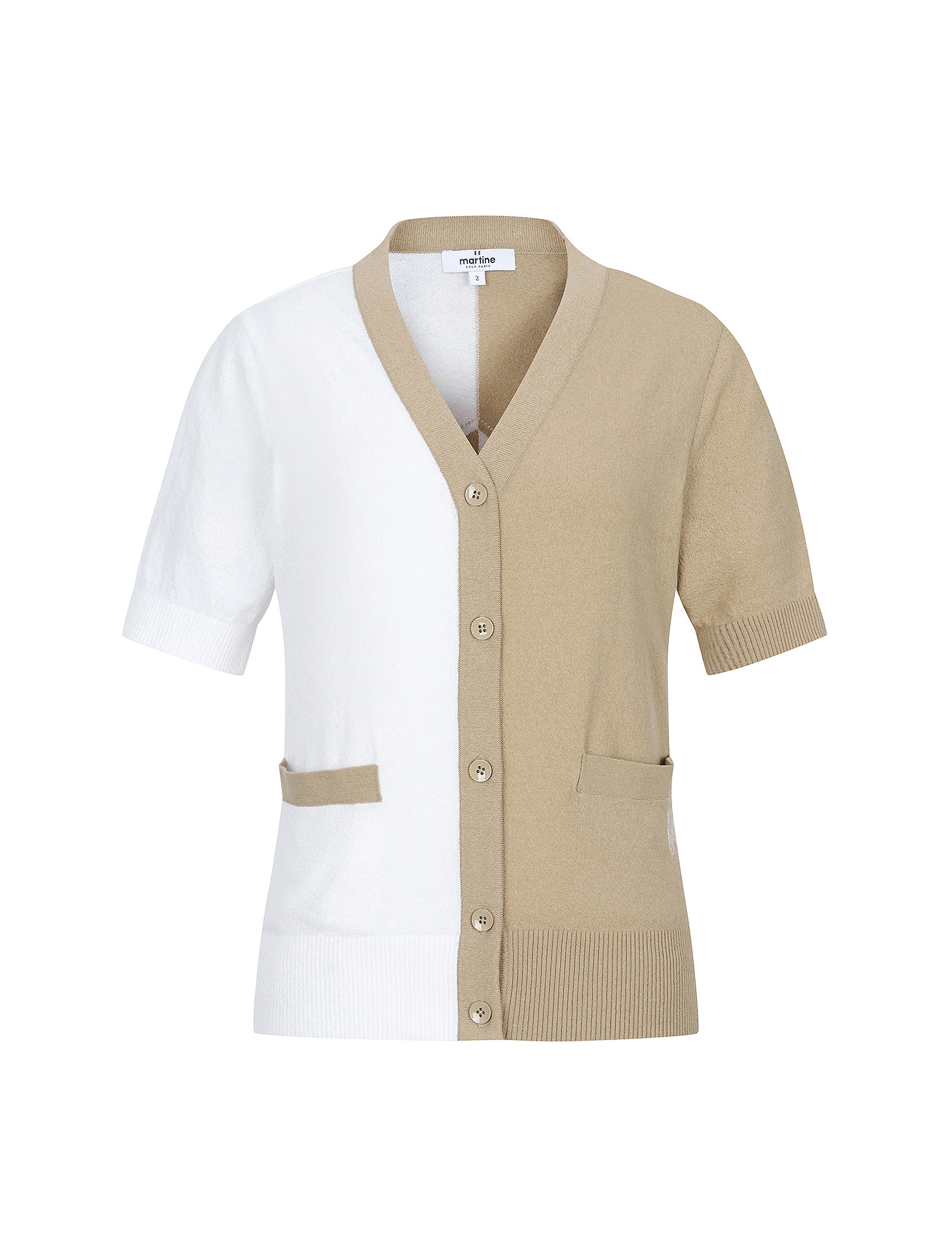 Y Neck Half&amp;Half Knit Cardigan_Beige (QW0ECD20153)