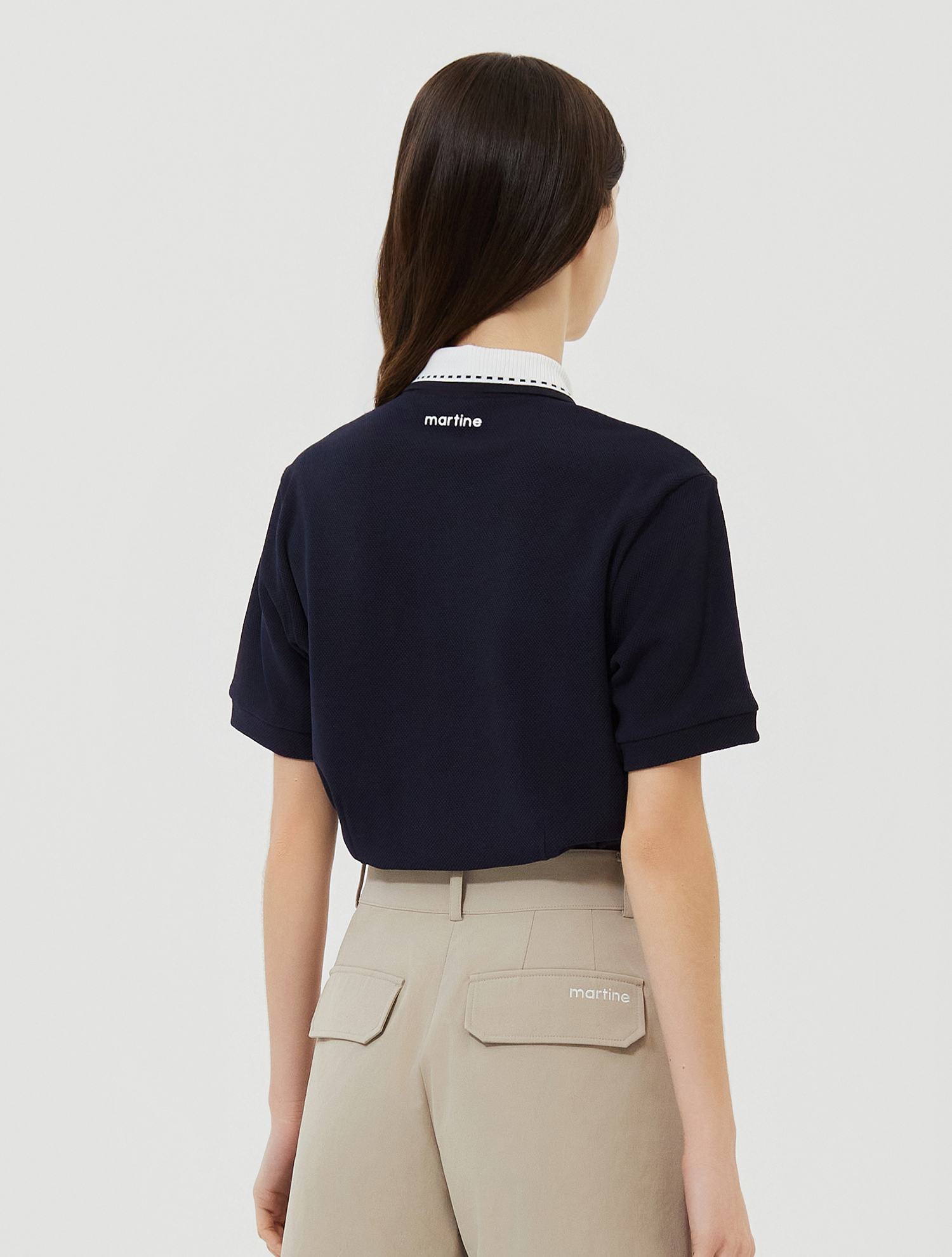 Collar Color Matching Crop Shirts_Navy (QW0EKS21049)