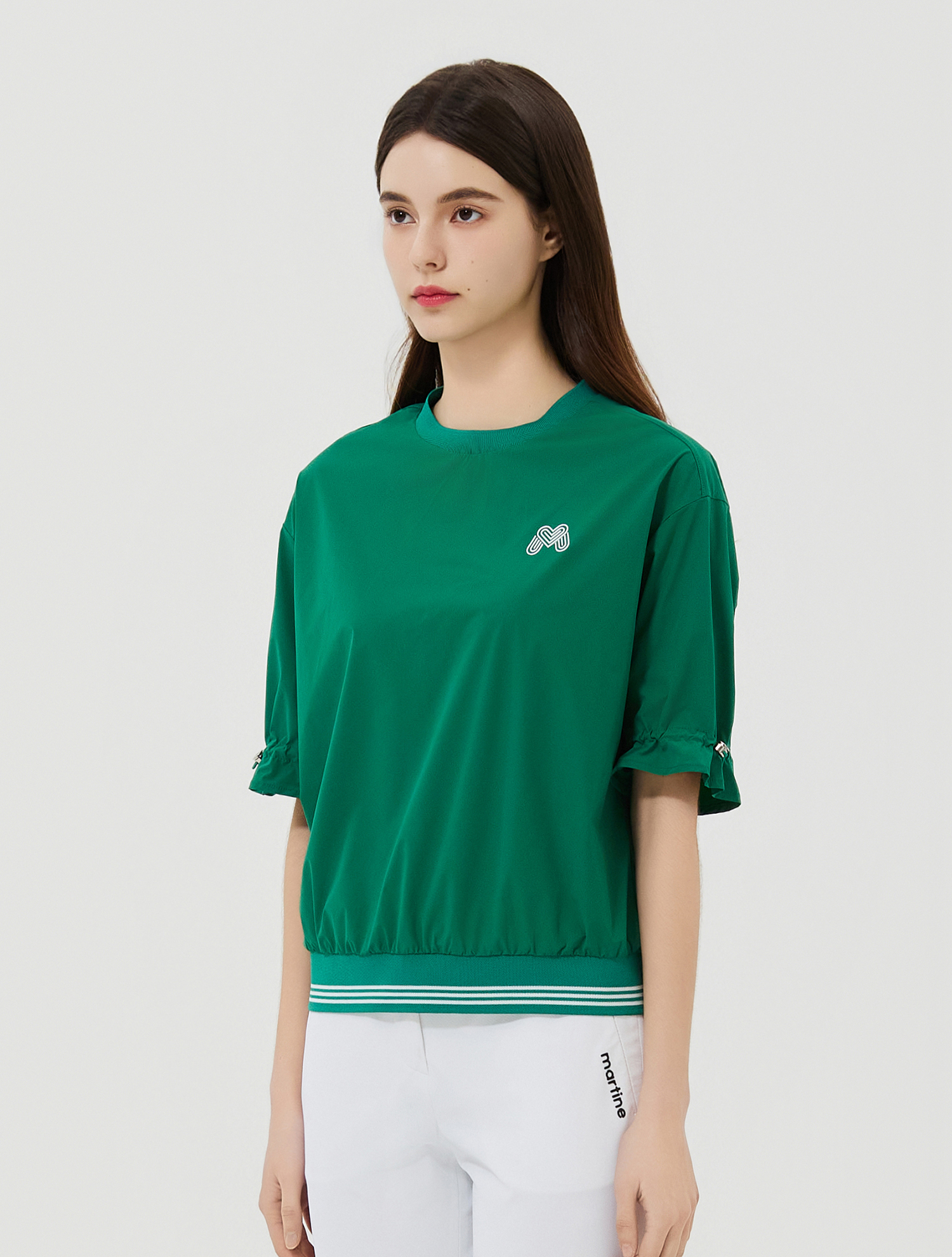 Puff Sleeve Round Neck Shirts_Green (QW0EKS21122)