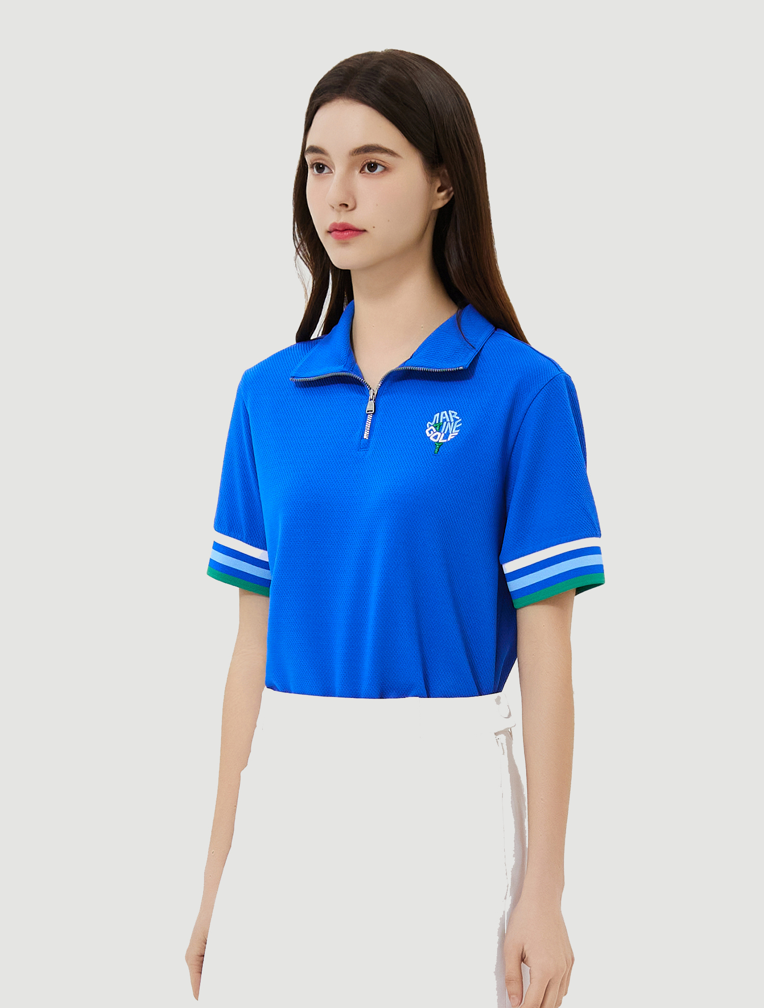 Half Zip-up Color Matching T-Shirts_Blue (QW0EKS20943)