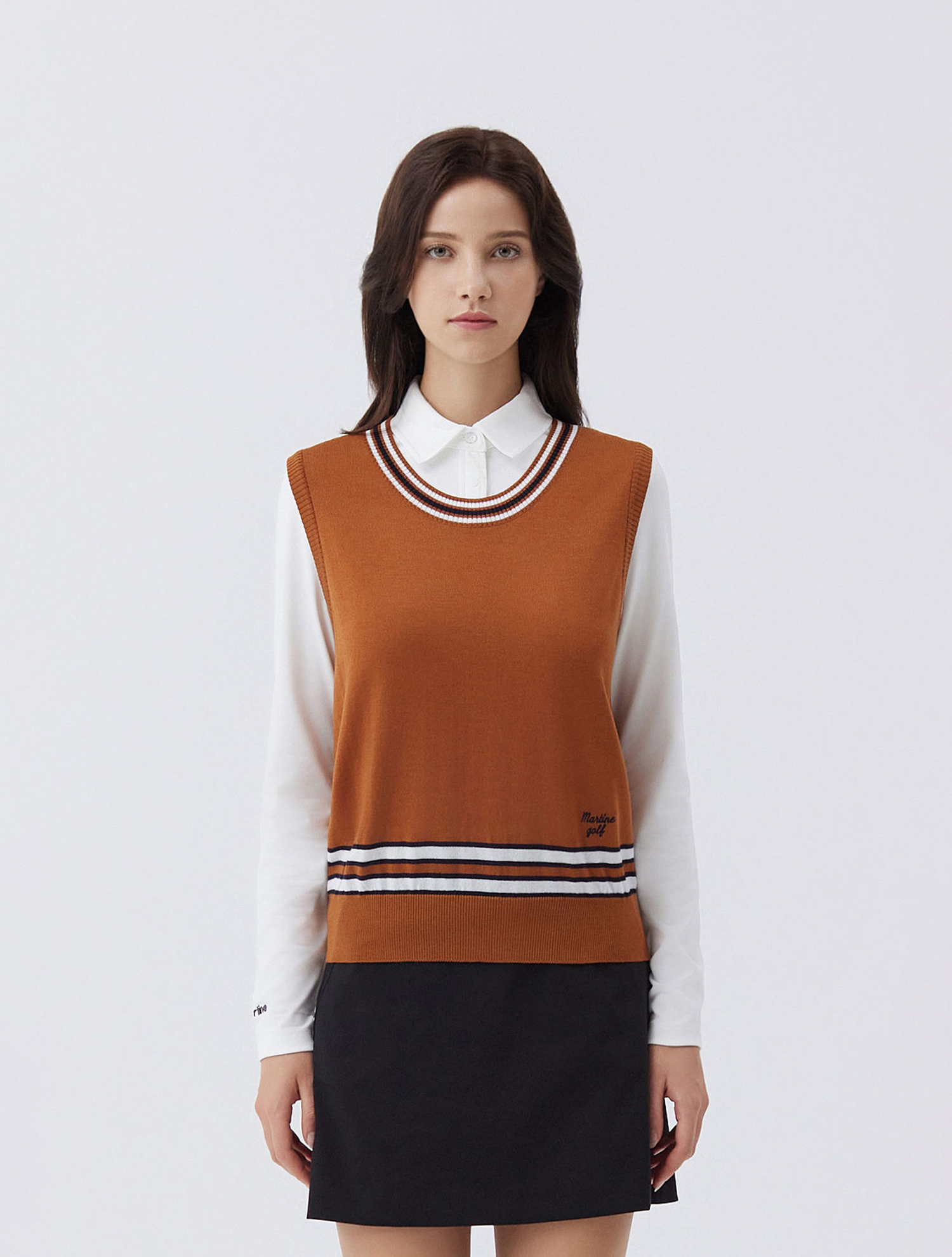 Y Neck Knit Vest_CAMEL (QW0EVT30160)