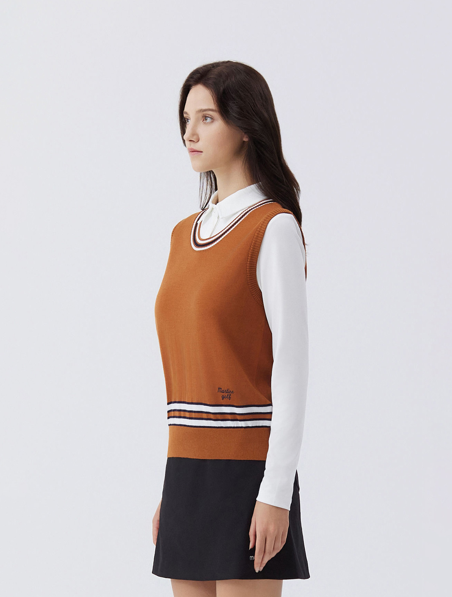 Y Neck Knit Vest_CAMEL (QW0EVT30160)