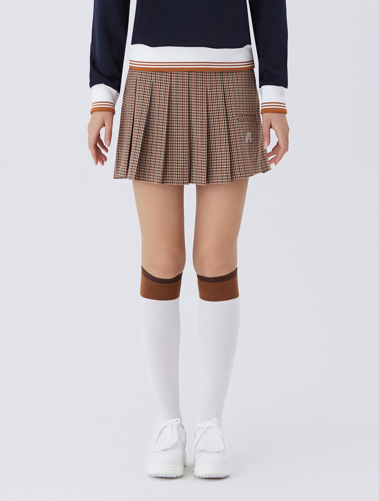 Check Half Pleats Skirts_BEIGE (QW0ECU30253)