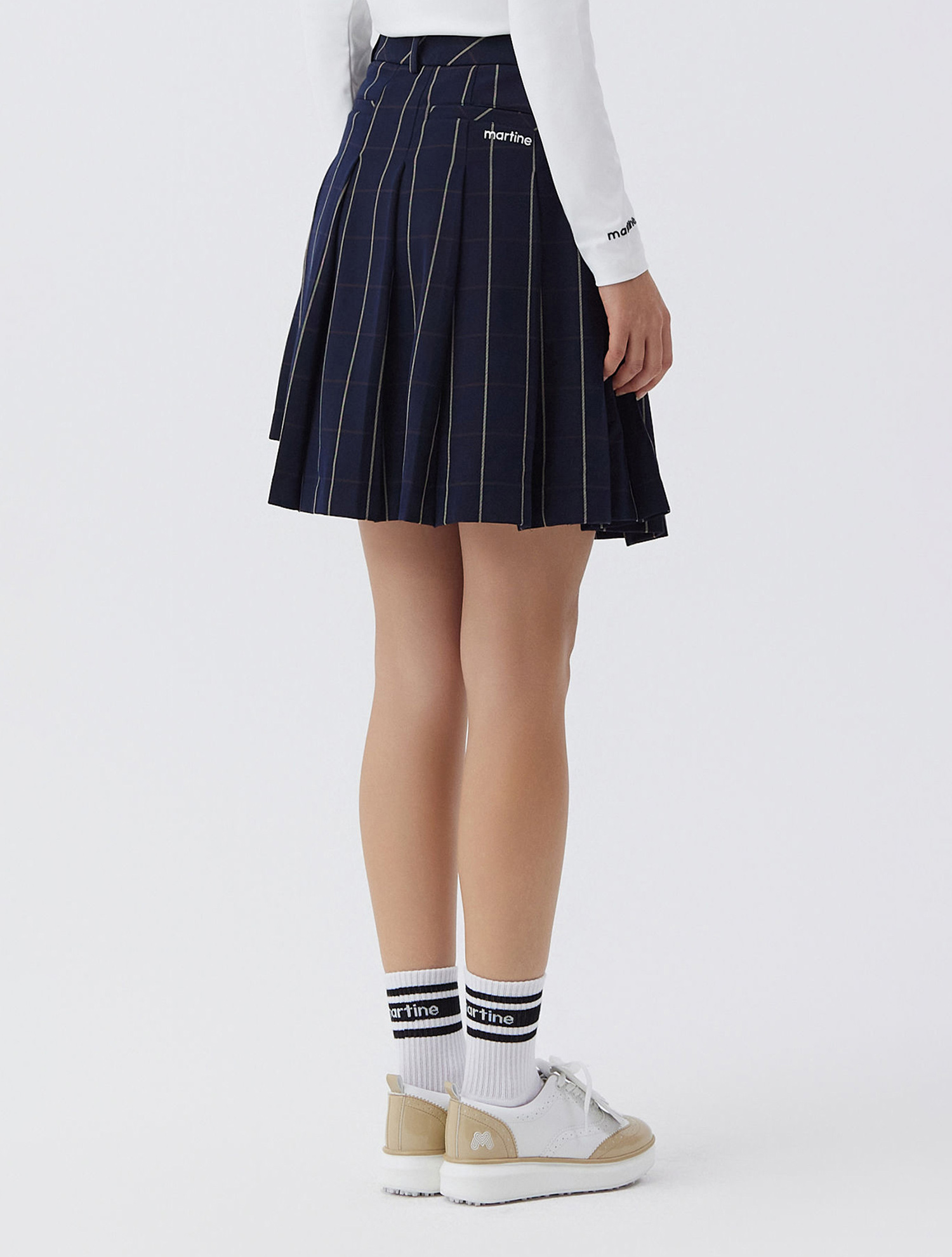 Unbalance Pleats Mid Skirts_NAVY (QW0ECU30449)