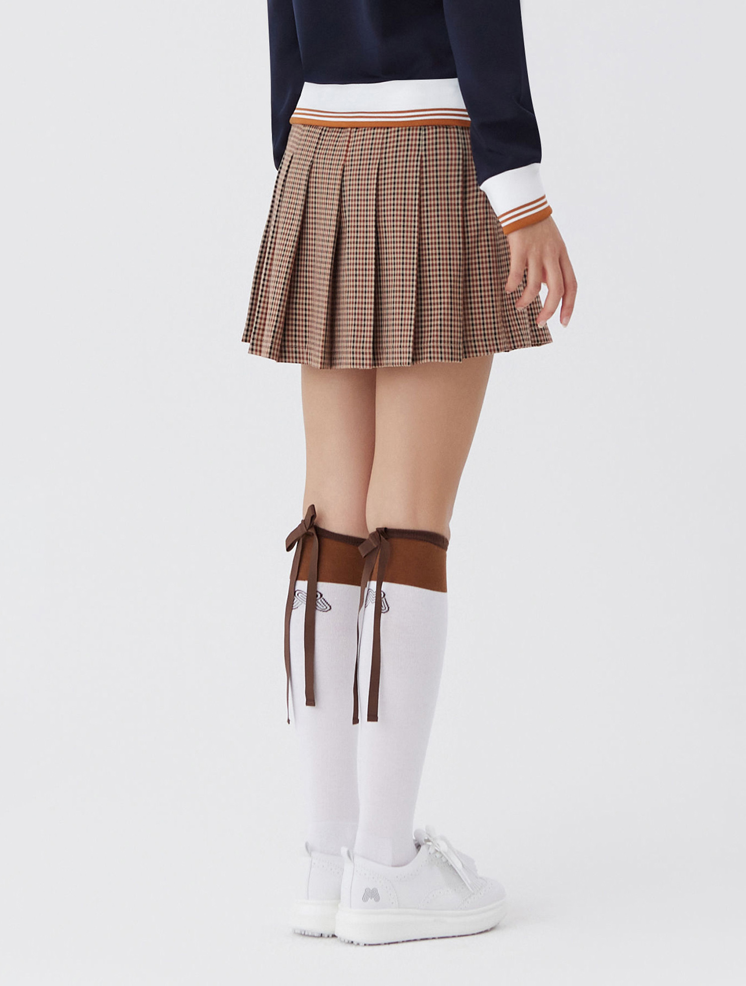 Check Half Pleats Skirts_BEIGE (QW0ECU30253)