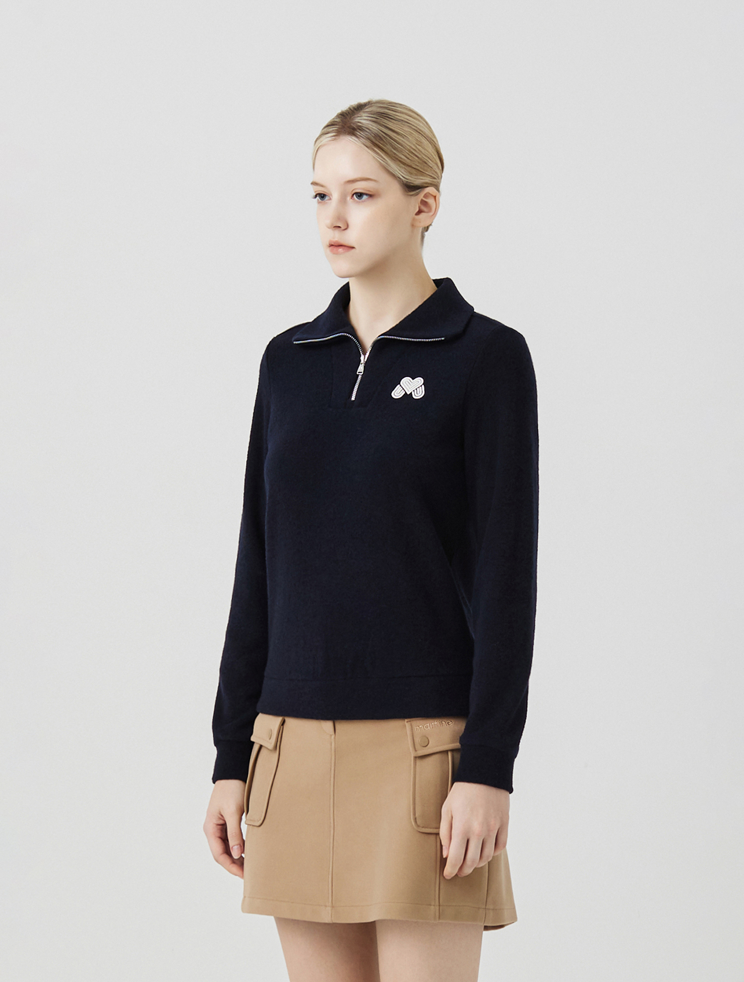 Fluffy Half Zip up T shirts_NAVY (QW0EKS40249)