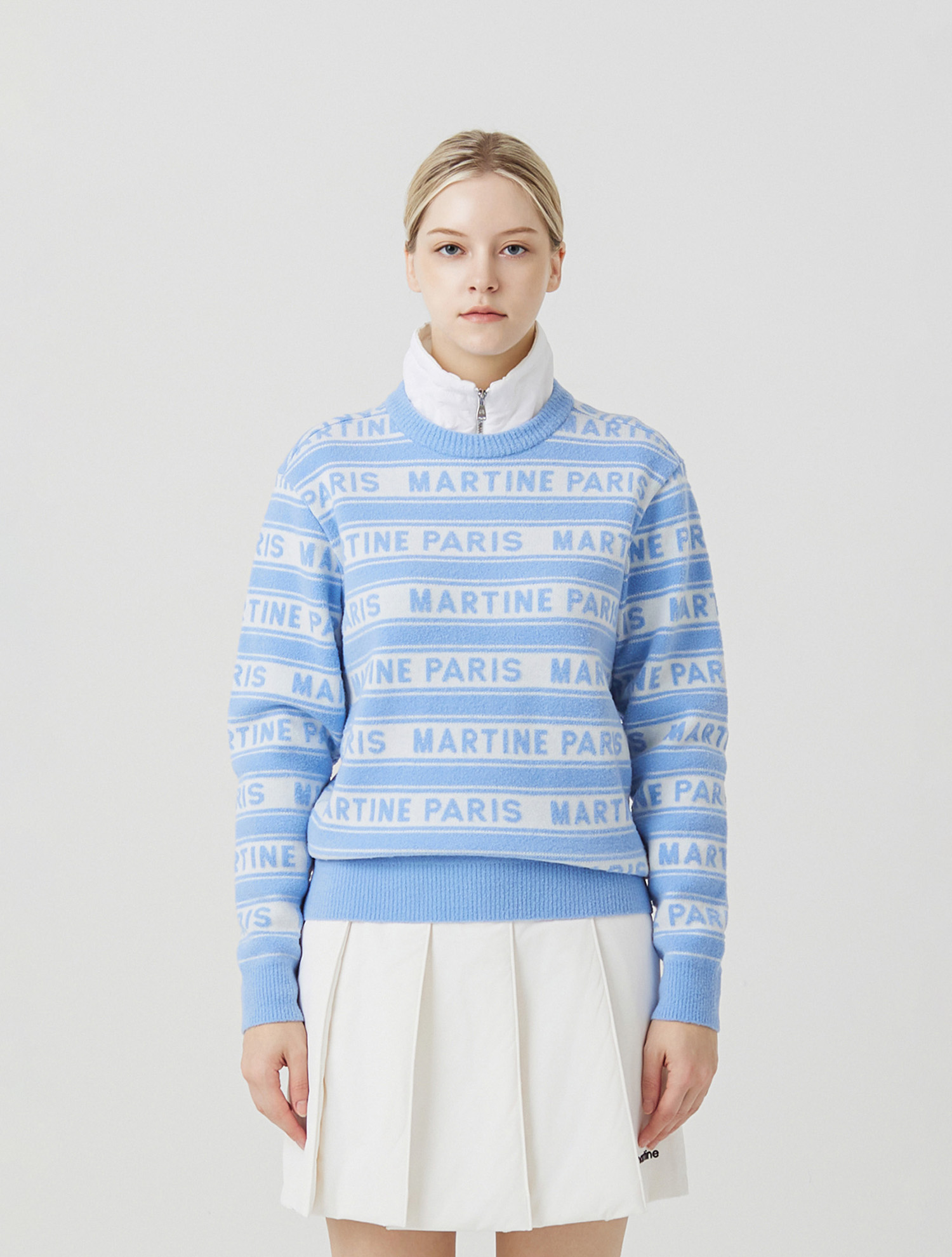 Logo Jacquard Padding Sweater_S/BLUE (QW0ENI40642)