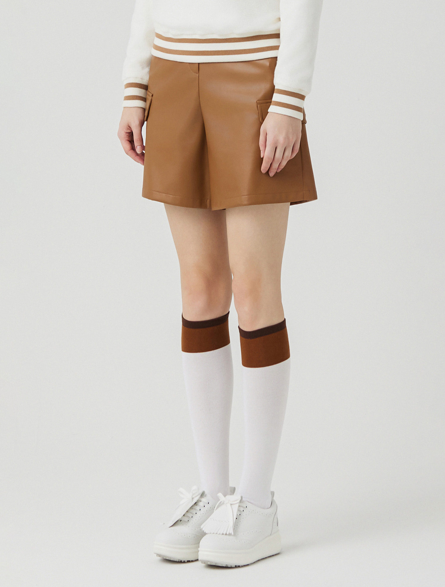 Leather Short Pants_BEIGE (QW0ESL40553)