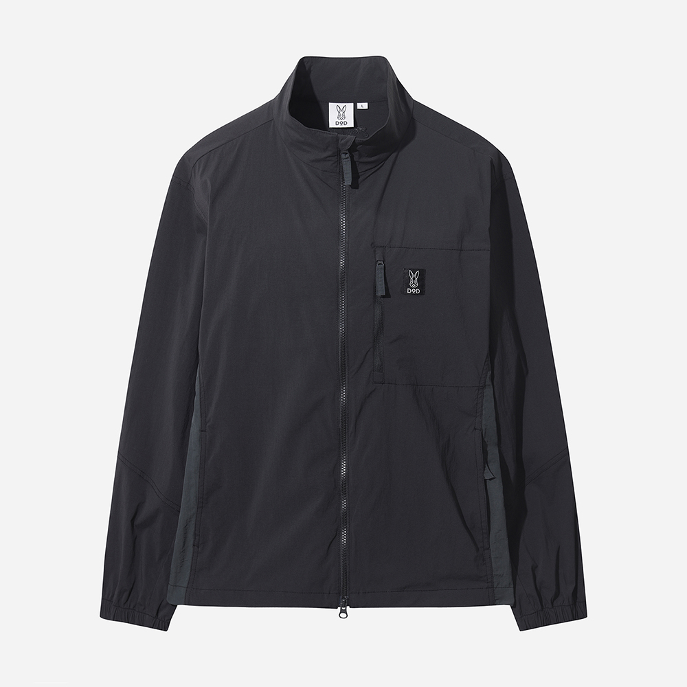 스탠넥 홑겹 배색 자켓(BLACK(블랙))