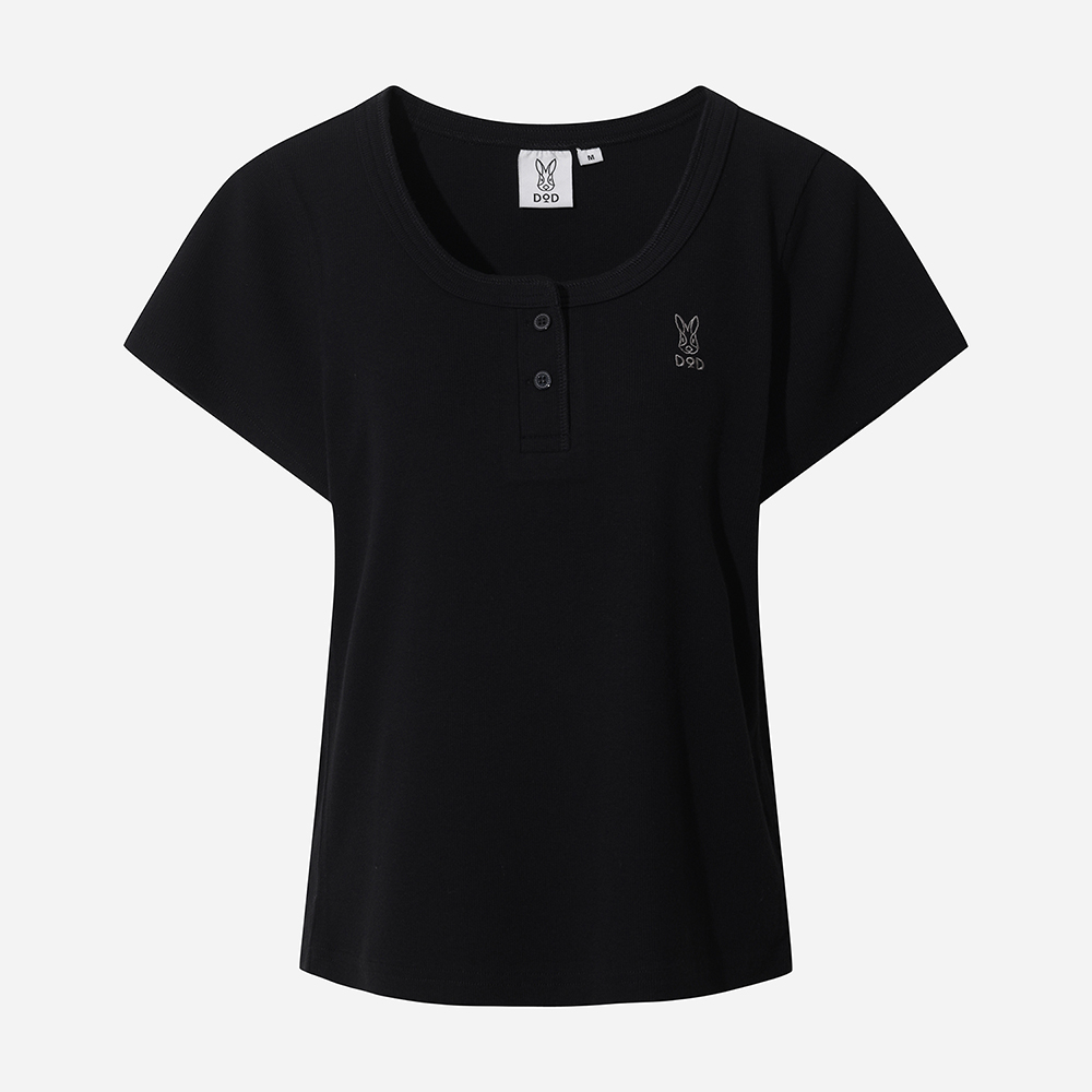 골지 라운드 반팔 티셔츠 여자(BLACK)