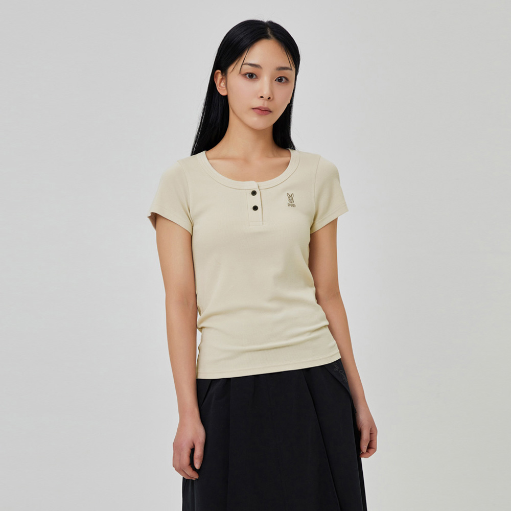 골지 라운드 반팔 티셔츠 여자(IVORY)