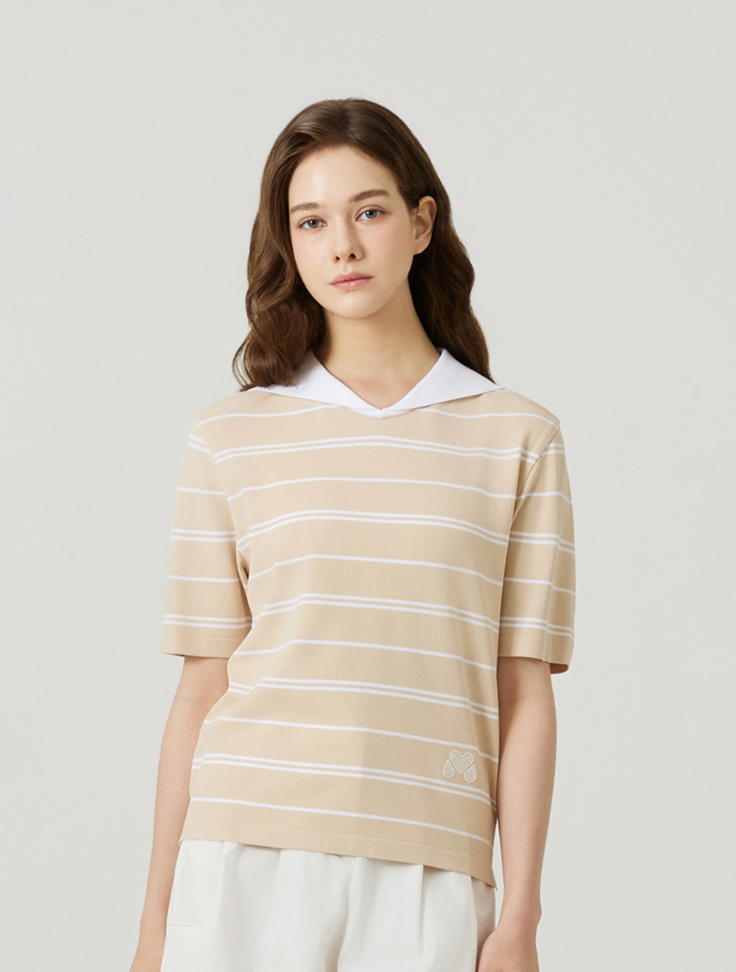 Sailor Scarf Detachable Short Sleeve Knit_BEIGE (QW0FTSY20153)