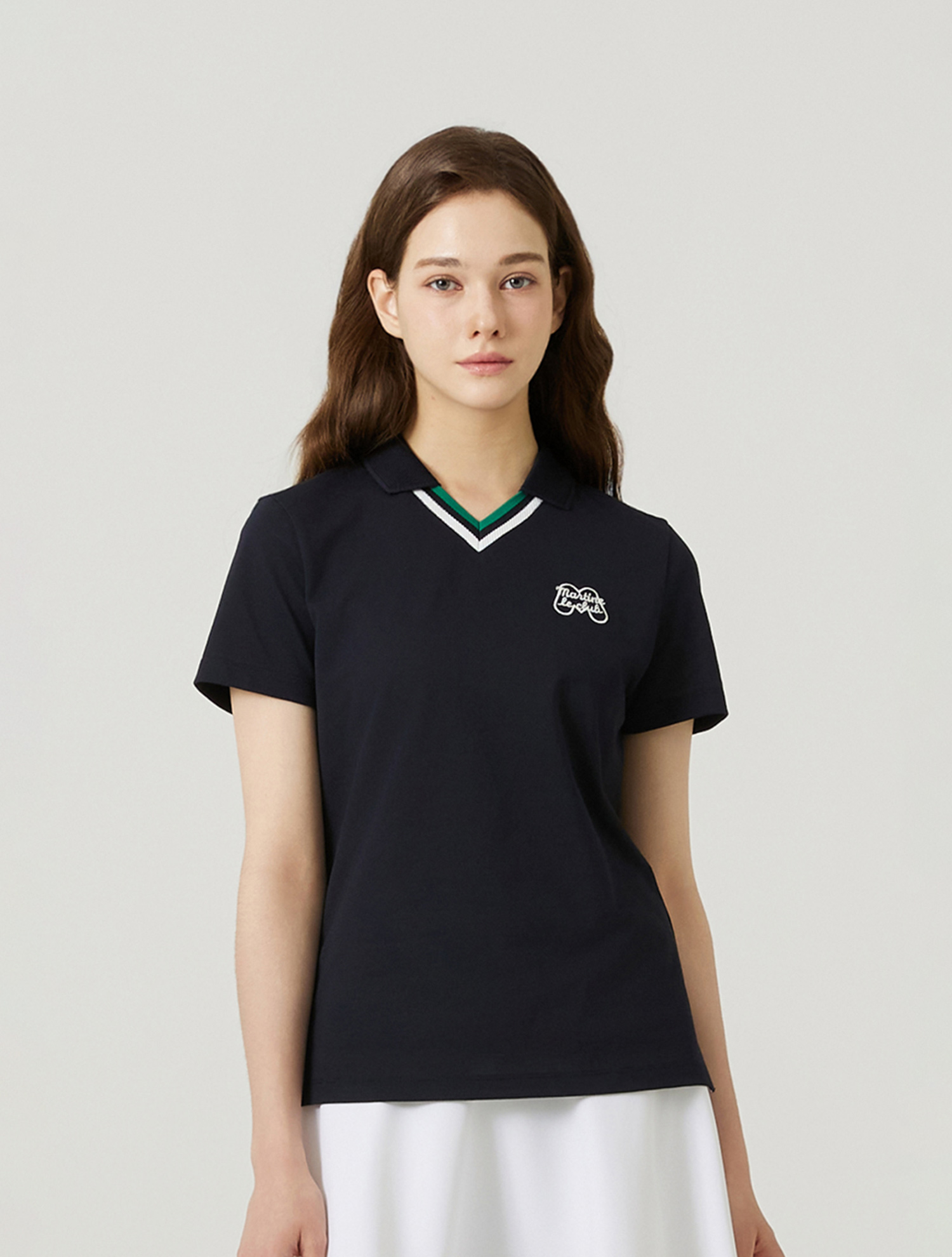 V Neck Half Sleeve T-shirts_NAVY (QW0FTTP21249)