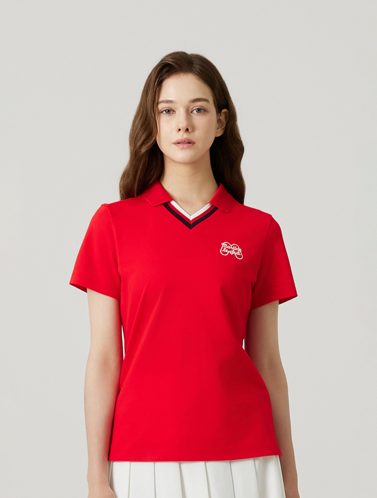 V Neck Half Sleeve T-shirts_RED (QW0FTTP21276)