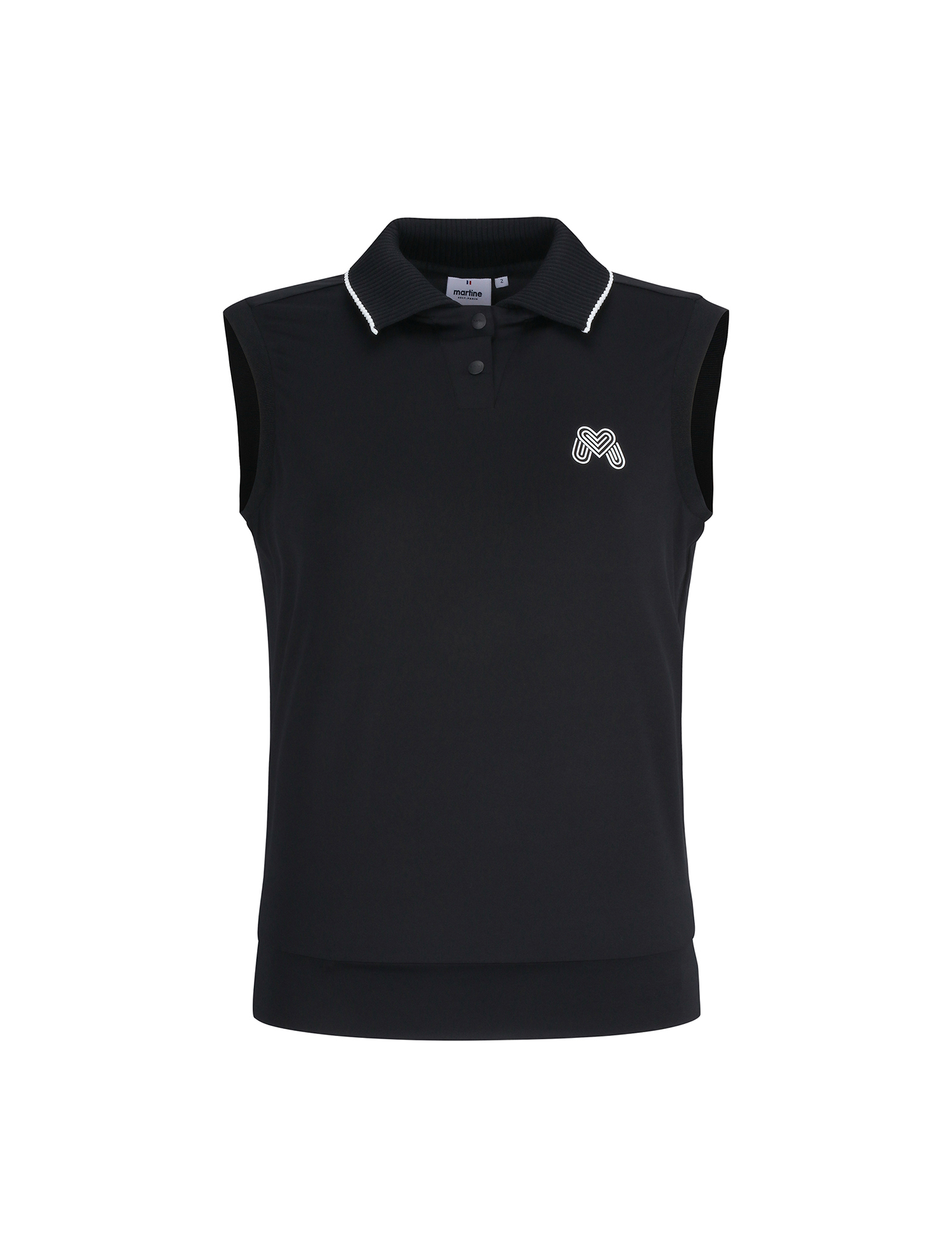 Knit Open Collar Embossed Sleeveless_BLACK (QW0FTTP20539)