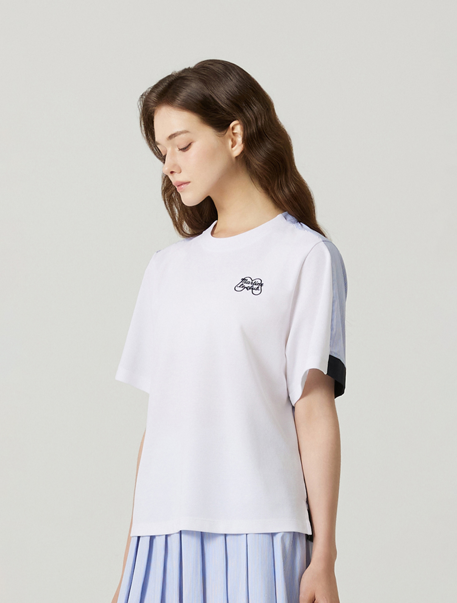 Stripe Woven Mix T-shirts_OFF-WHITE (QW0FTTR21330)