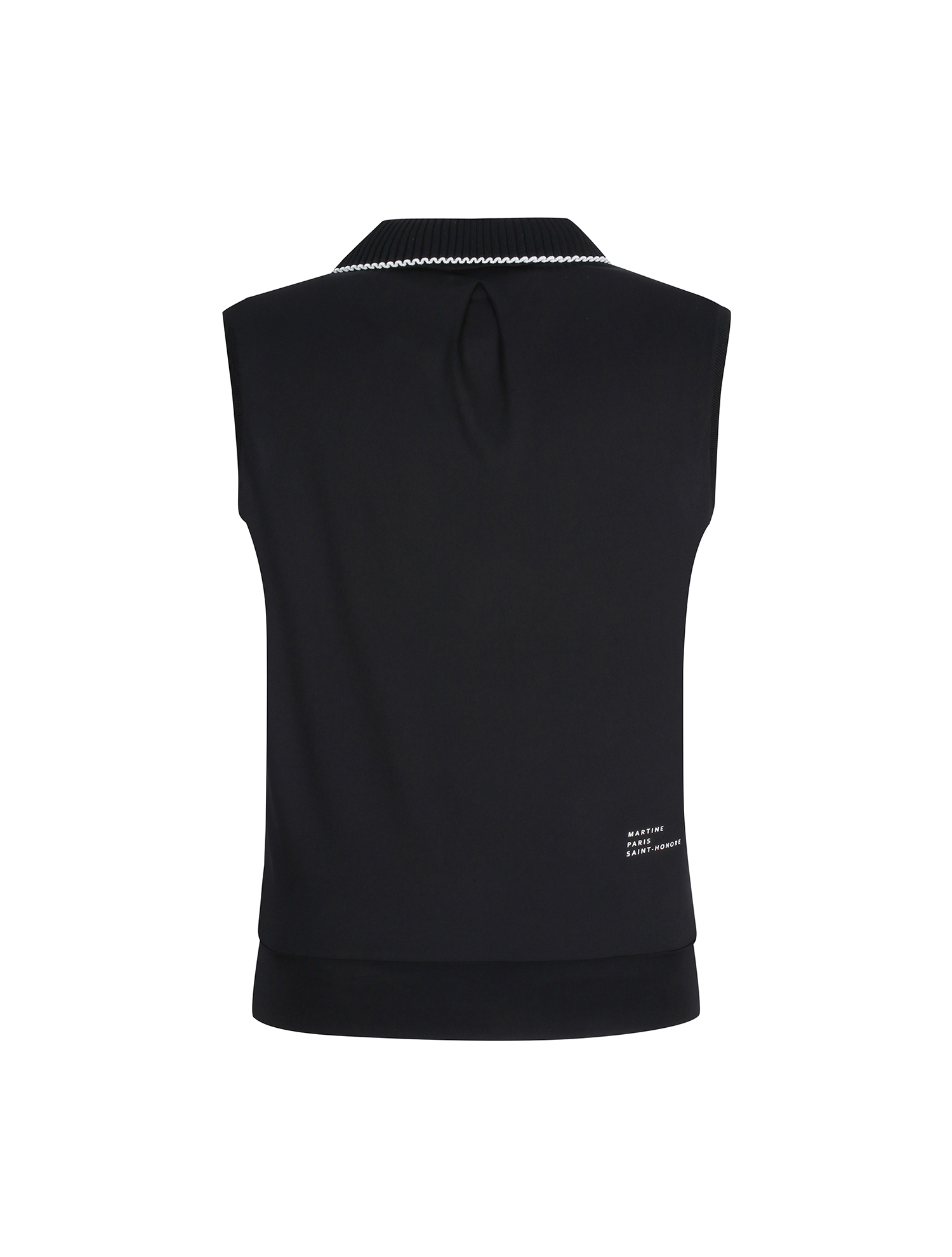 Knit Open Collar Embossed Sleeveless_BLACK (QW0FTTP20539)