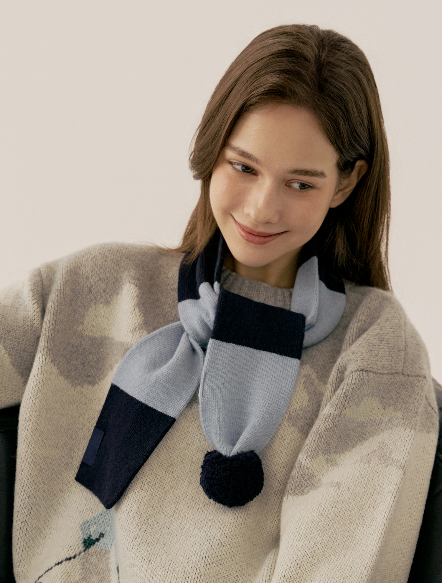 Pom Knit Muffler_S/BLUE (QWAFAMF40142)