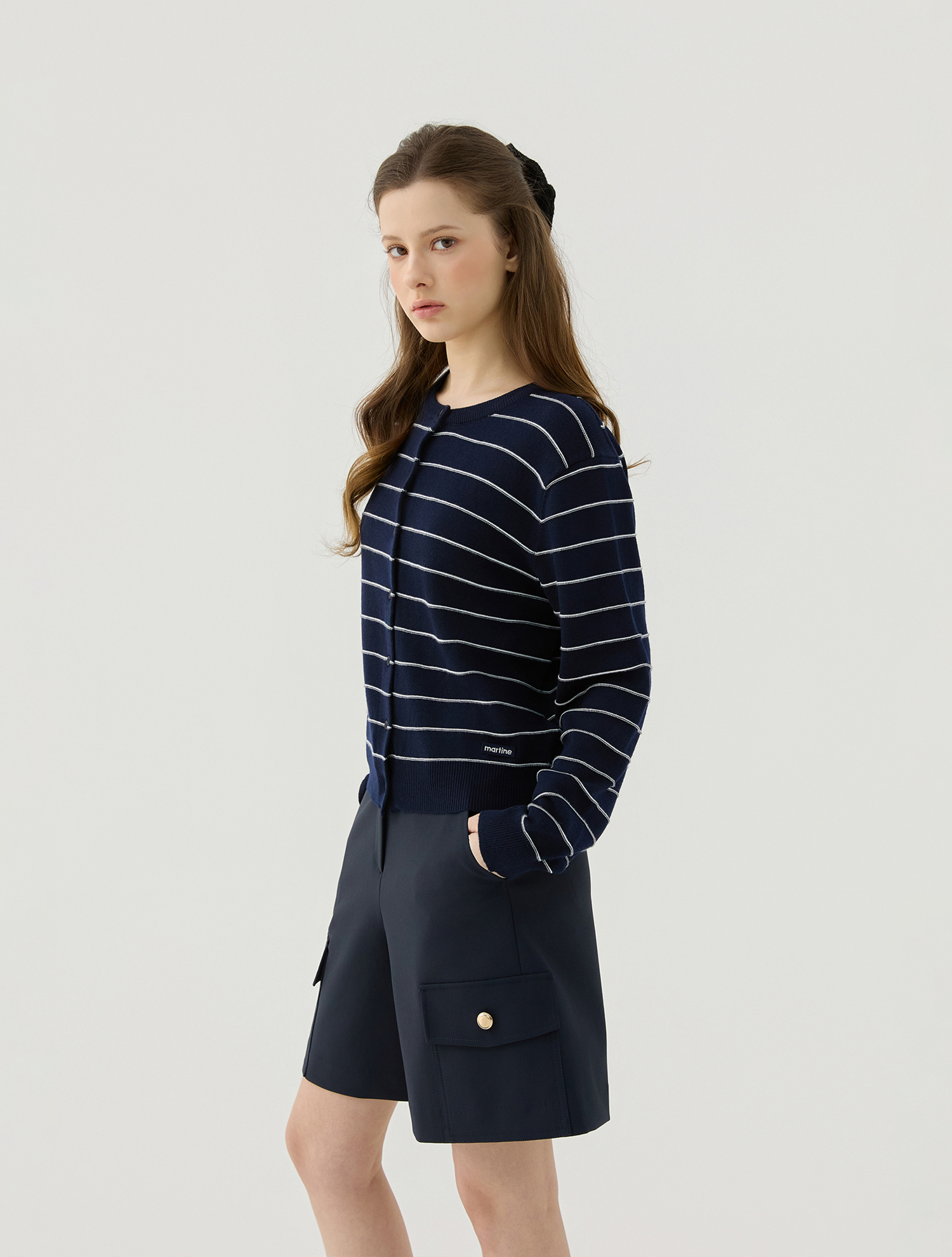 Soft Line Stripe Knit Cardigan_NAVY (QW0GTSC10149)