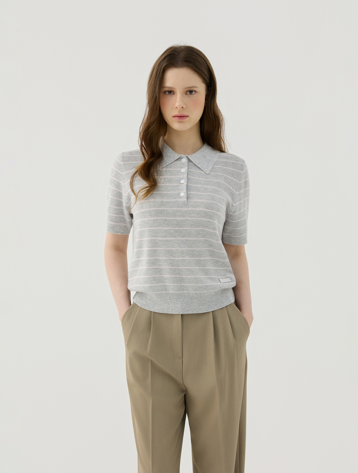 Stripe Collar Knit Pullover_M/GRAY (QW0GTSY20236)