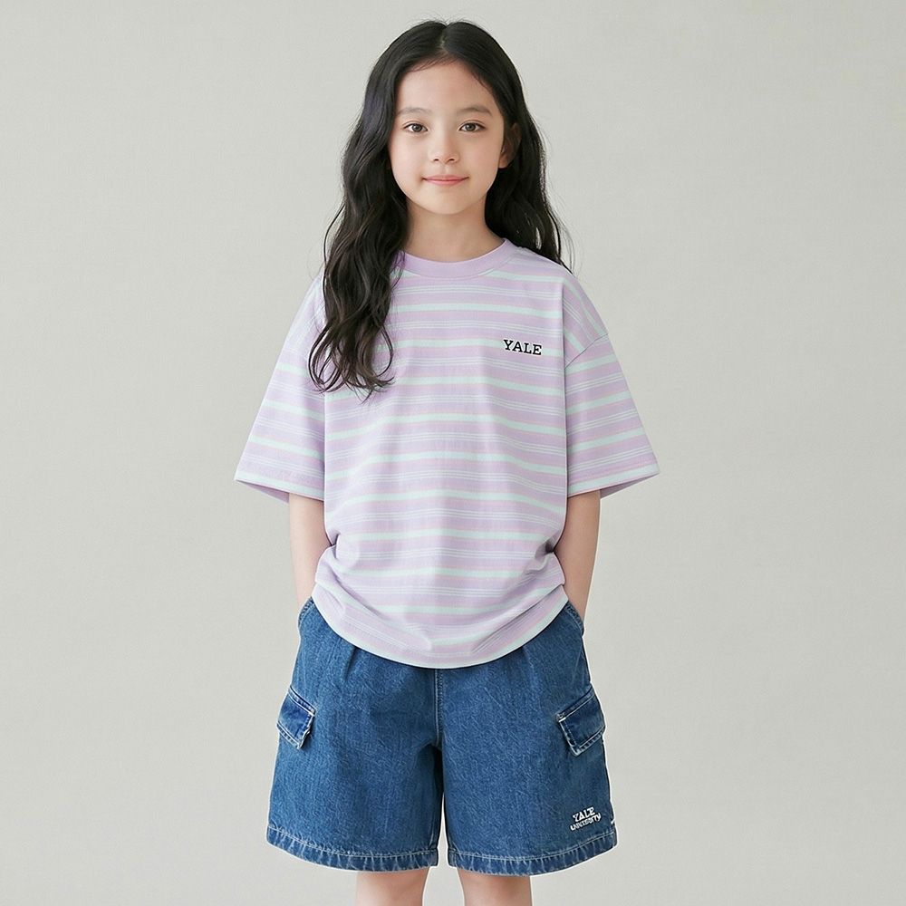 [예일키즈]예일키즈 스트라이프 컬러링 하프 티셔츠 A6M004