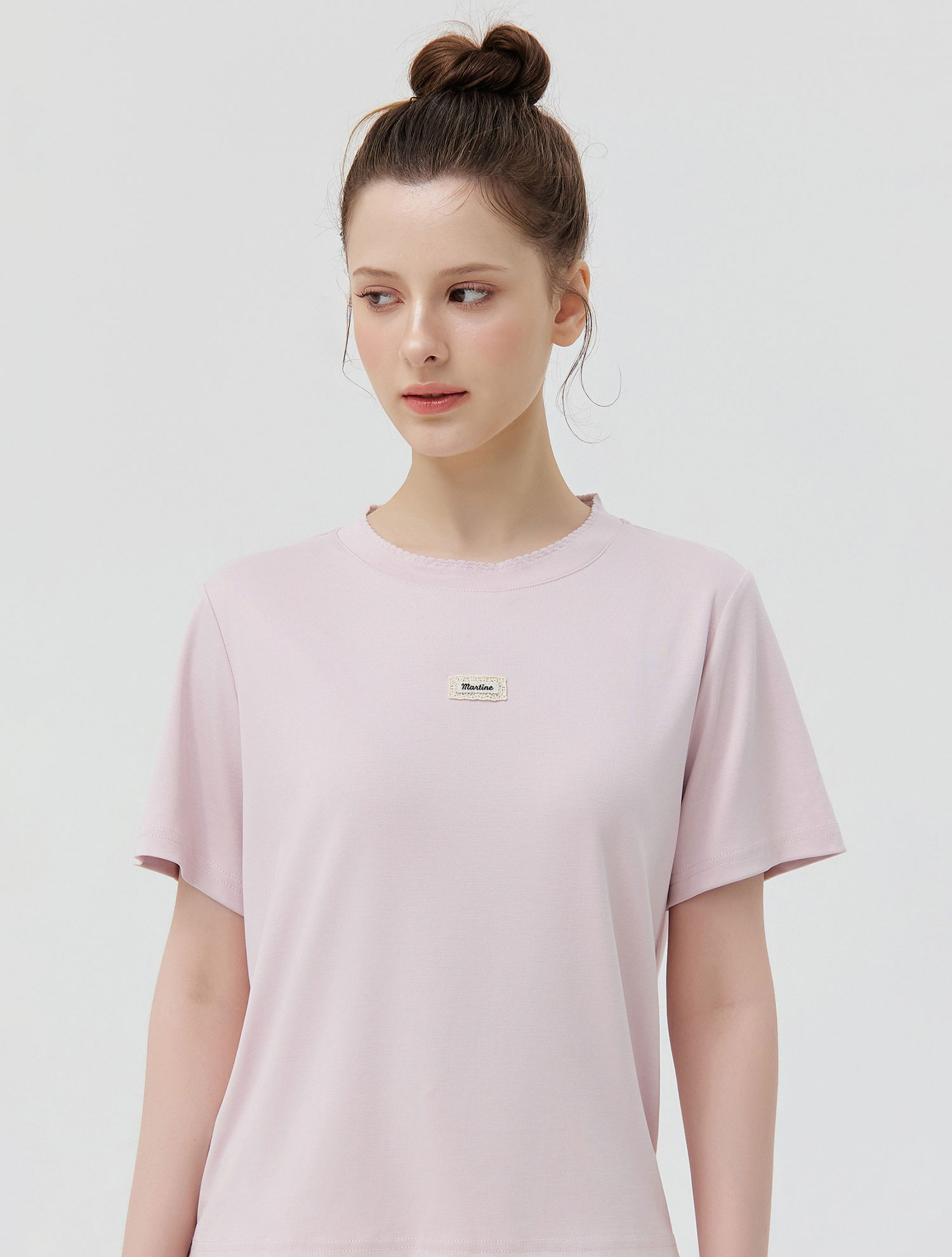 Blush Scallop Neck T-Shirt_L/PINK (QW0GTTR20372)