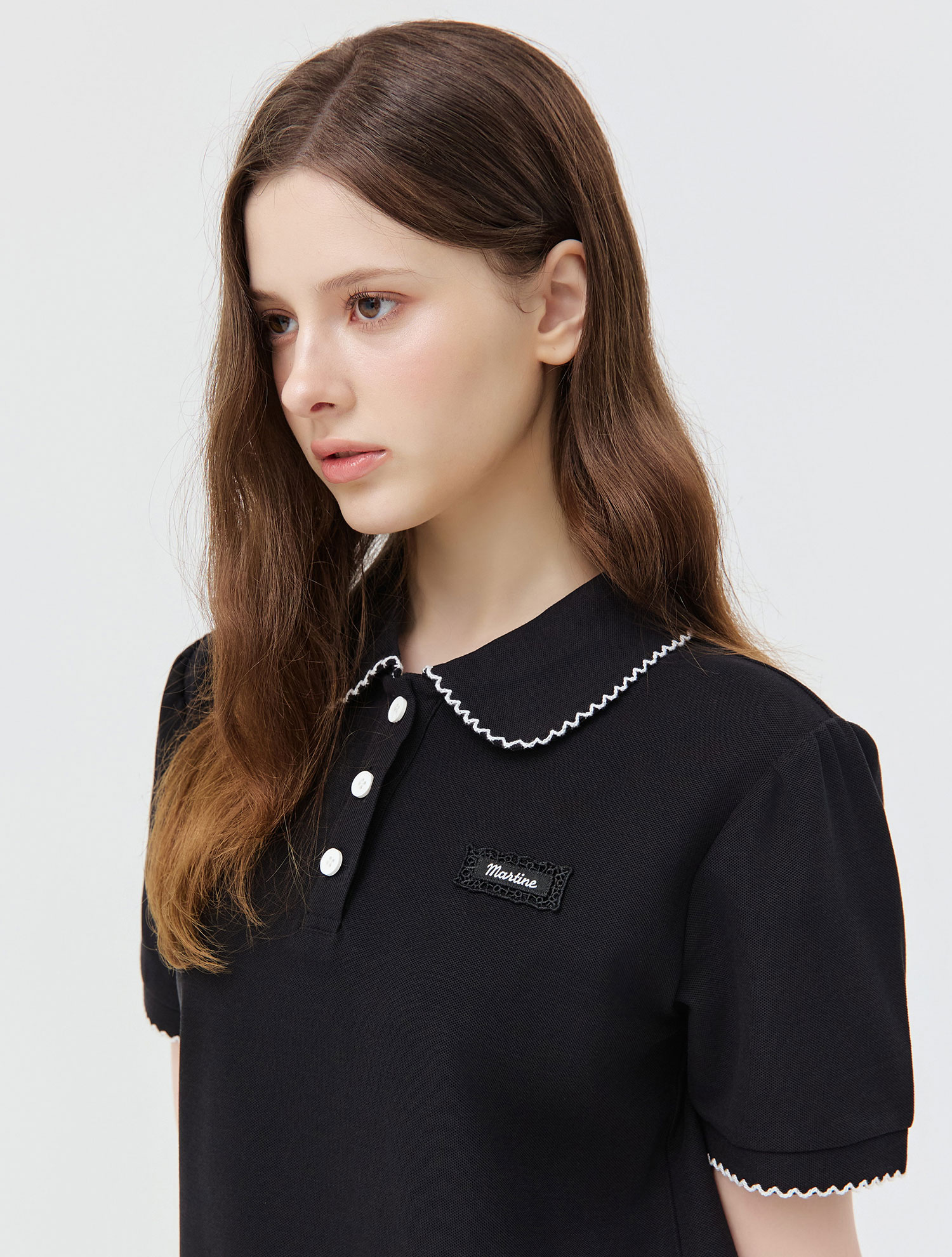 [2차 리오더] Lace Trim Collar T-Shirt_BLACK (QW0GTTY20139)