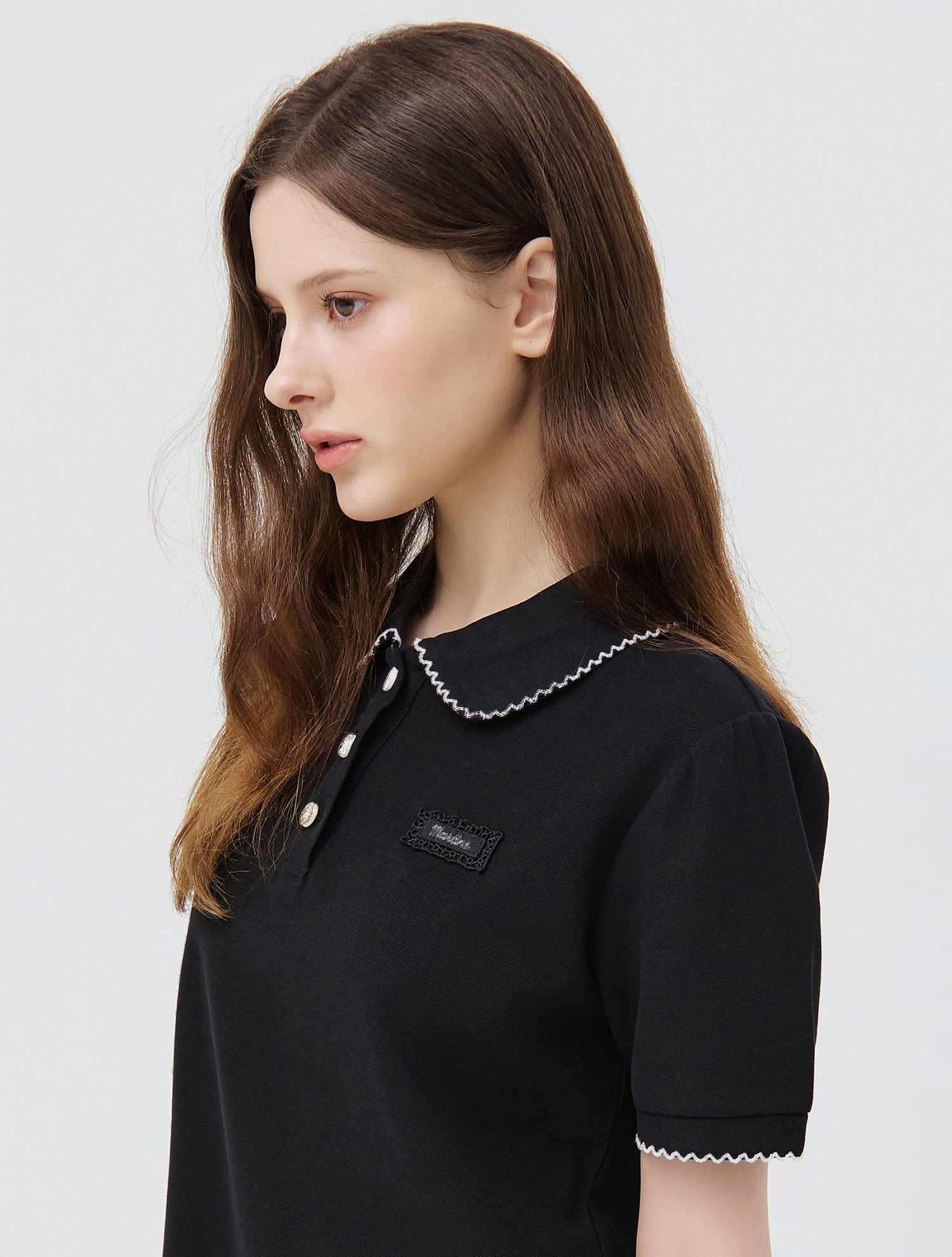 [2차 리오더] Lace Trim Collar T-Shirt_BLACK (QW0GTTY20139)