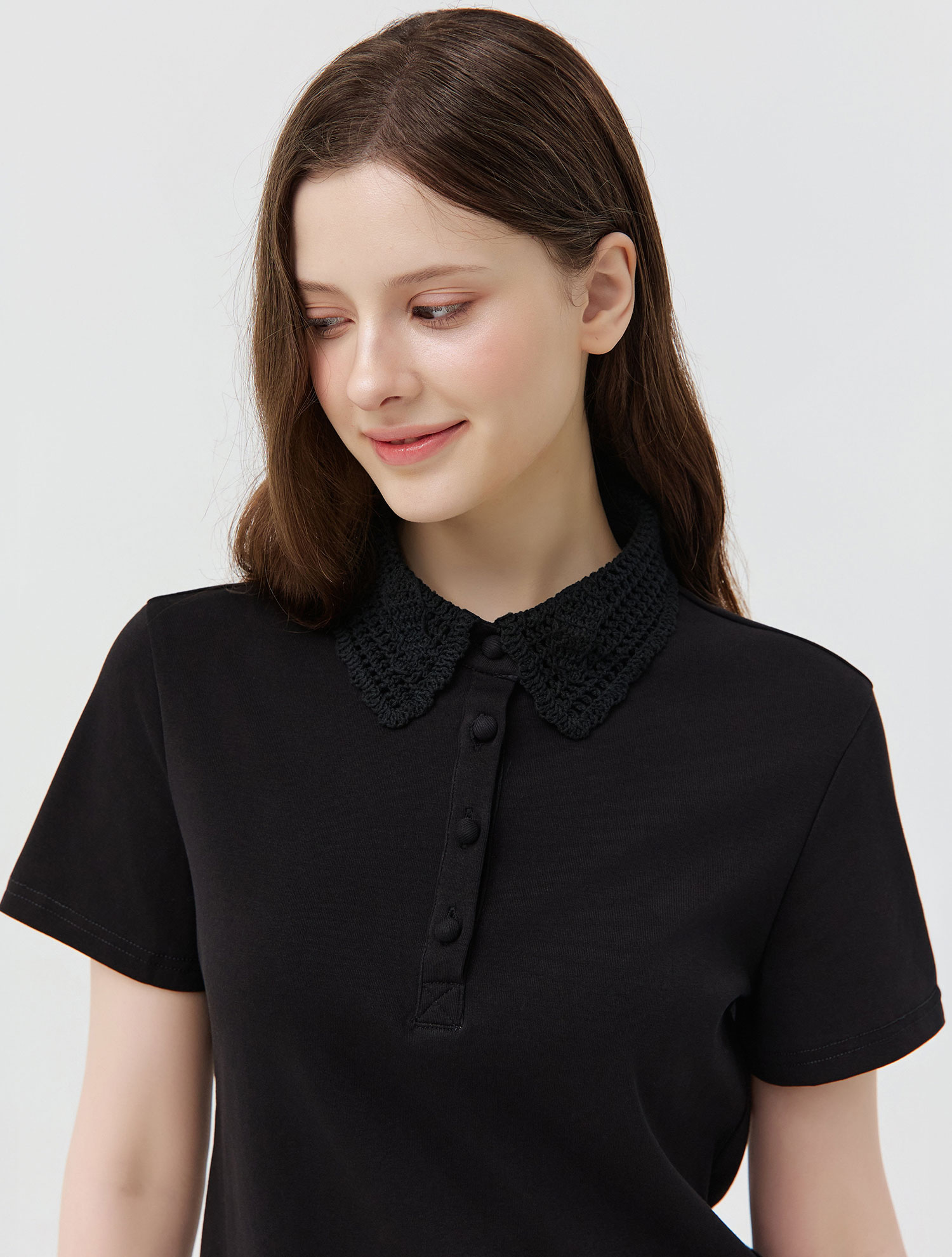 Fleur Crochet Collar T-Shirt_BLACK (QW0GTTY20239)