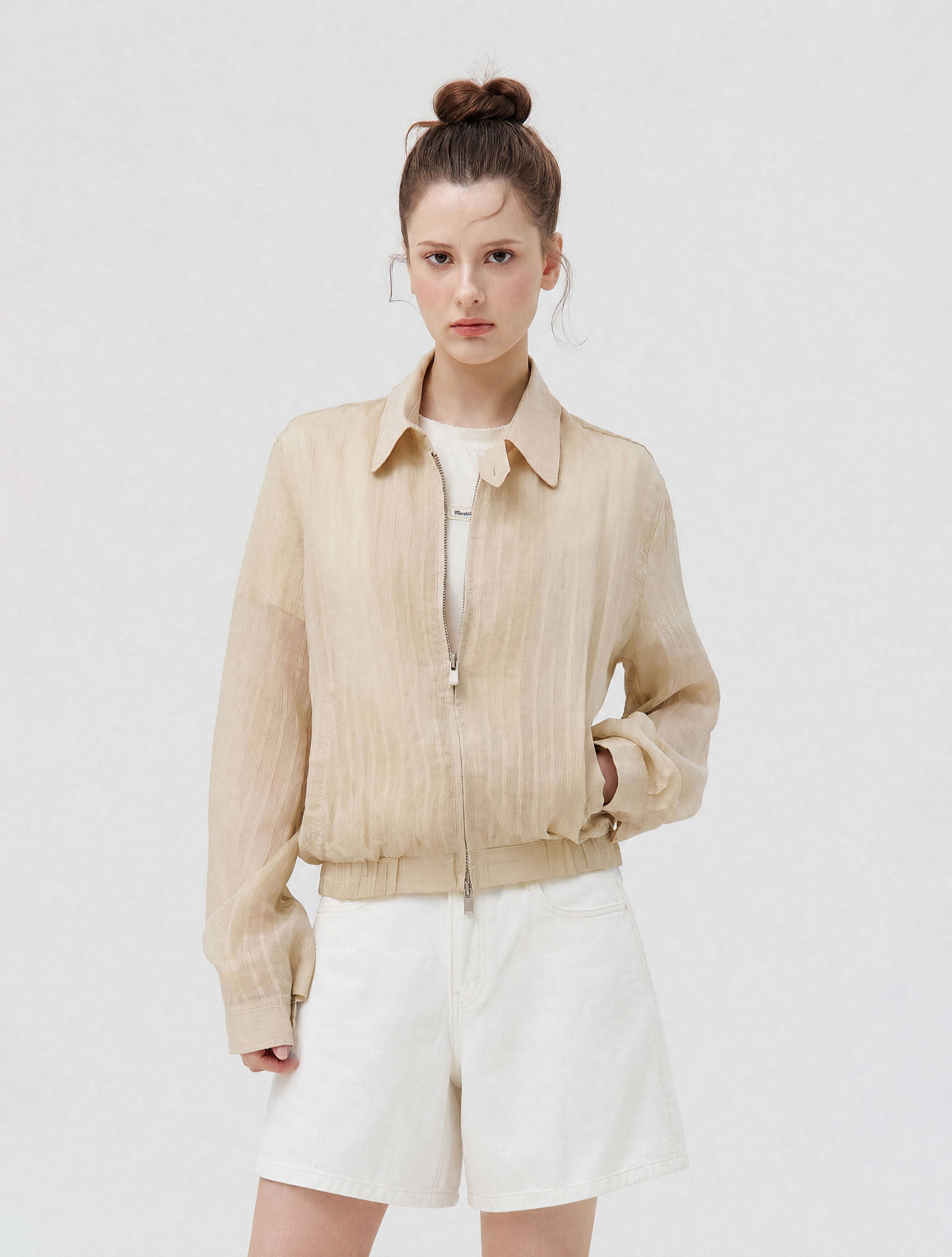 Vertical Stripe Wind Jacket_BEIGE (QW0GOJN20253)